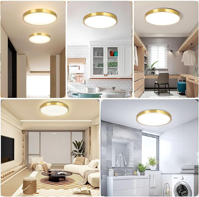 13 Inch Flush Mount Light Fixtures, 2-Pack 36W 3600lm Gold LED Ceiling Lights with 2700K-6500K 5 Color Temperatures, Modern Round LED Lights for Kitchen Bedroom Bathroom Living Room Closet