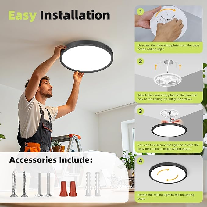 hepside LED Flush Mount Ceiling Light, 13Inch 24W LED Ceiling Lights Fixture,5 Color Temperatures in One,Ultra-Thin Flush Mount Light Fixture for Closet Bathroom Hallway Bedroom Laundry (2PACK)
