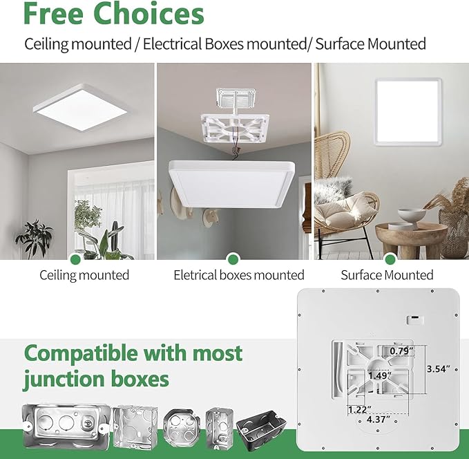 12 Inch Square LED Flush Mount Ceiling Light, 24W, 2520LM, 3000K/4000K/6000K CCT Selectable, Flat Panel Light, Low Profile, Fits for Hallway, Kitchen, Bedroom, Laundry Room (White, 12" 12PK)