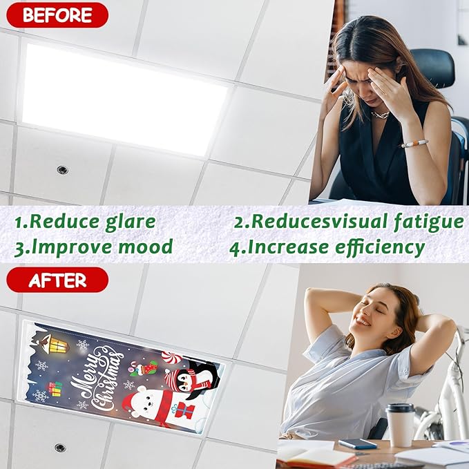 6 Pcs Fluorescent Light Covers with 60 Magnets Decorative Classroom Ceiling Lights 4 x 2 Feet Magnetic Light Cover Filter Easy Install for Office Hospital Home Ceiling Supplies (Christmas Santa Claus)