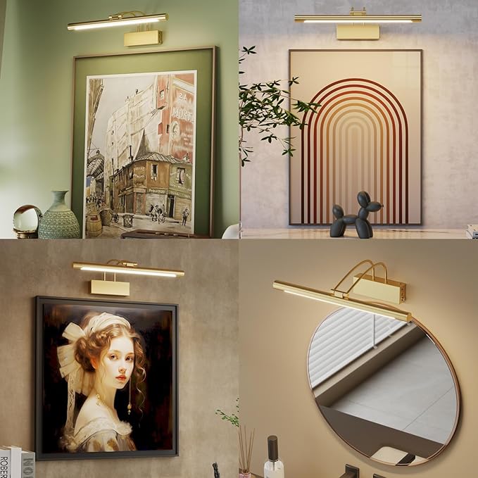 Picture Lights for Wall,16 inch Art Lighting for Paintings Wireless,5000mAh Gallery Lights for Rechargeable,3CCT Dimmable & Timer Cordless Frame Light for Paintings,Canvas,Portrait,Gold