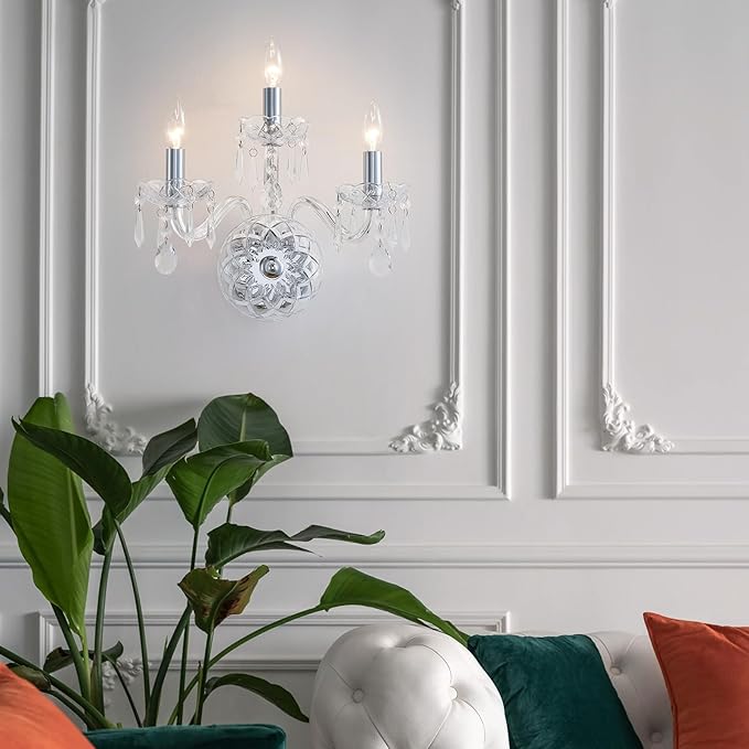 WUZUPS 3-Light Candle Vanity Wall Sconces Light Fixture for Bedroom Living Room Bathroom, E12 Base, Chrome