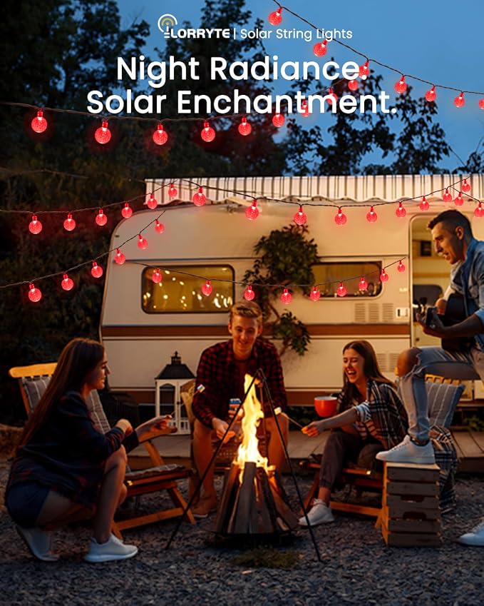 2-Pack 120 LED Red Solar String Lights Outdoor - 72FT Waterproof Solar Powered Crystal Globe Lights for Outside with 8 Lighting Modes for Patio Decorations, Garden, Party, Porch, Wedding, Yard