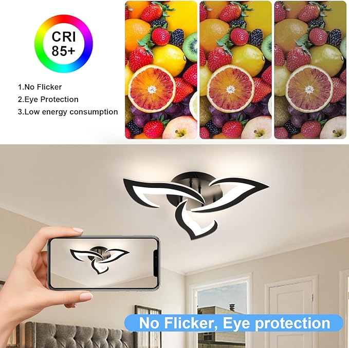 DELIPOP Modern Ceiling Light, 21W Dimmable Ceiling Lamp Remote Control, 3-Lights Flower LED Ceiling Light Fixture for Dining Room Bedroom Dinning Room Kitchen