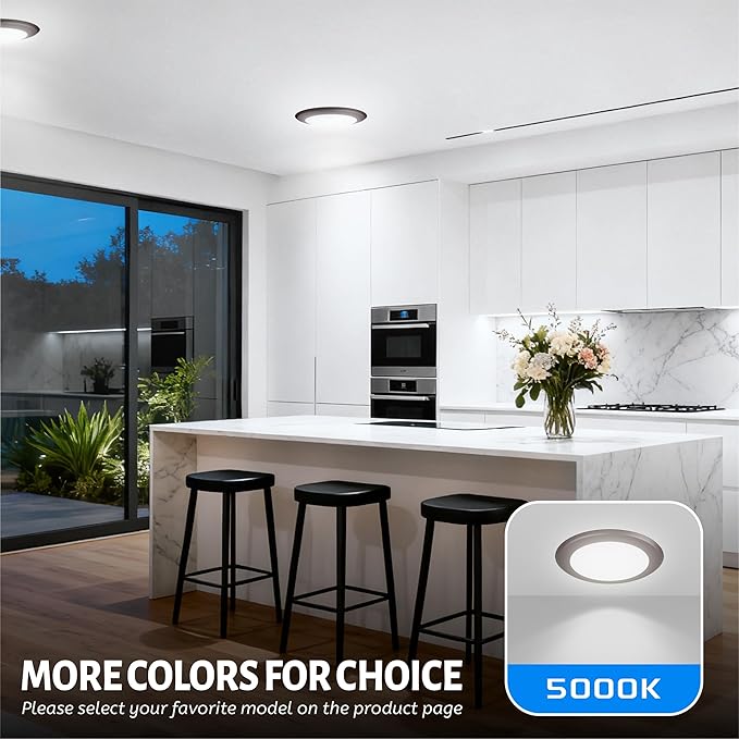 ECOELER 5/6" LED Flush Mount Ceiling Light, Dimmable Recessed Can Lights, 16.5W 5000K Daylight 1000Lm, Low Profile Ceiling Downlight Installs into J-Box or Recessed Can, ETL & FCC Listed, Bronze