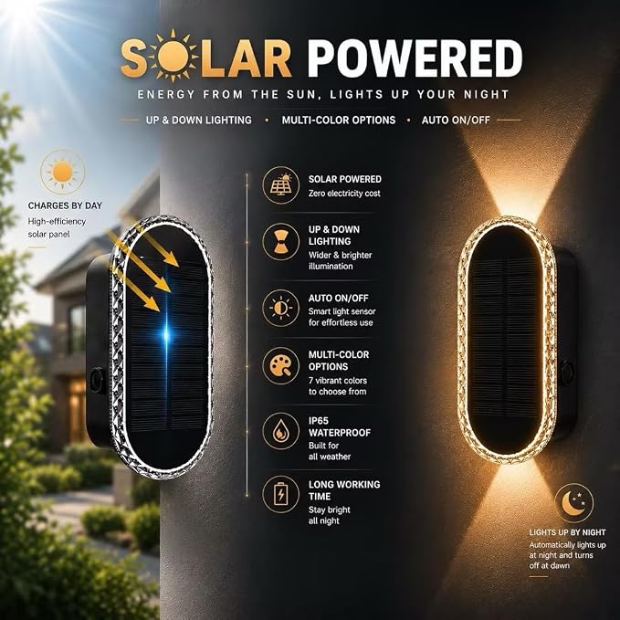 Herzila 10 Pack Solar Fence Lights,RGBW Solar Powered Fence Wall Lights, Waterproof 7-Color Changing Up Down Lighting Wall Lights for Outdoor/Patio/Porch/Pool Cage