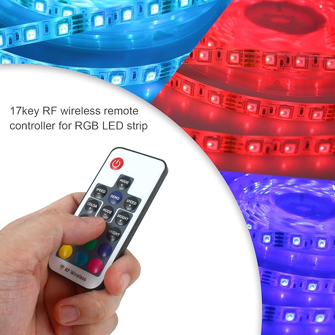 RF Wireless Remote LED Controller,DC 5V-24V RGB Controller for 5050 3528 5630 LED Strip Lights,19 Modes 20 Colors Wireless Dimmer,Memory Function,12A Max Load