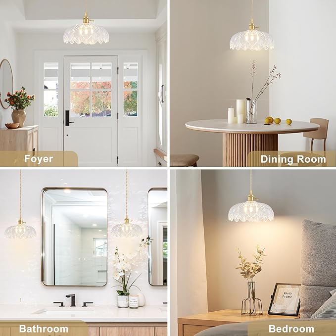 Glass Pendant Lights Kitchen Island, Vintage Brass Pendant Light Fixtures, Adjustable Transparent Kitchen Pendant Lighting Over Island for Bedroom Living Room Hallway Dining Room