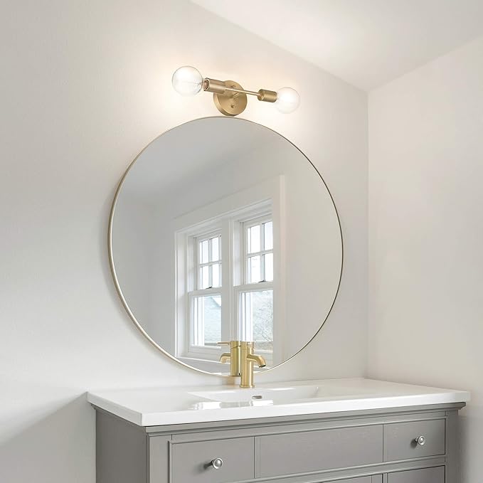 Globe Electric 2-Light Vanity Light, Matte Brass, Open Socket, Horizontal Vertical Mount, Glam Bathroom Lighting, 51736