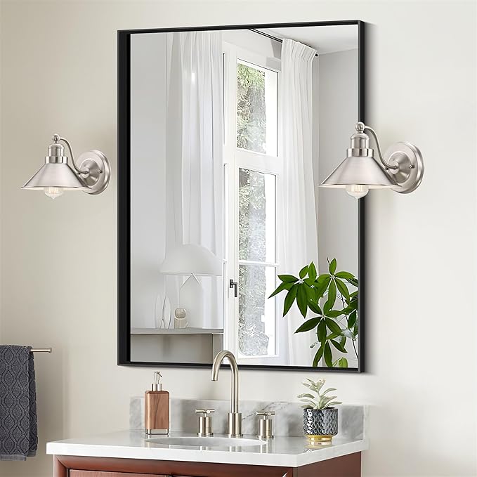 Kira Home Welton 11" Modern Farmhouse Vanity Light with Funnel Shade, Industrial Silver Wall Sconce Bathroom Light, Brushed Nickel Finish