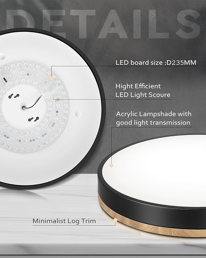 Ken & Ricky Flush Mount Ceiling Light, Dimmable Led Close to Ceiling Light Fixtures for Kitchen Bathroom Bedroom Hallway 5cct (Light Wood, 16 Inch)