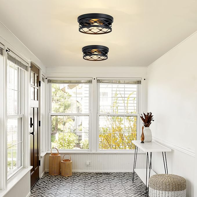 2 Pack Flush Mount Ceiling Light,Black 2-Light Hallway Light Fixtures Ceiling for Kitchen Entryway Bedroom Hall,E26 Base