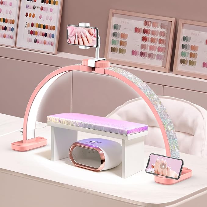 Half Moon Light for Nail Tech: 31 inch Lash LED Lamp with Phone Holder - 48W Foldable Arch Lights for Eyelash Tech - Manicure Handicraft Lighting for Spa,Salon