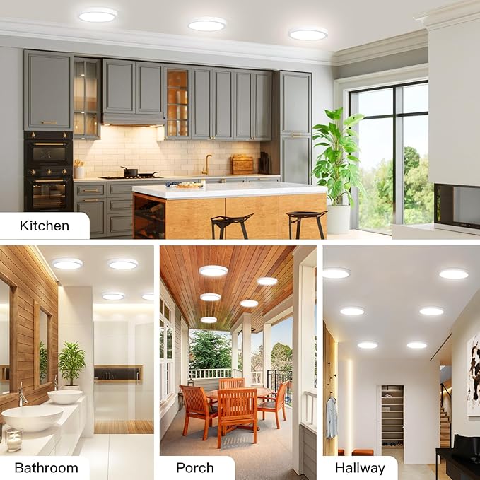 7Inch Flush Mount LED Ceiling Lights 100W Equivalent 4000K Natural White, 15W 1500LM Dimmable Flat Surface Mount Ceiling Light, Small Round Light Fixtures for Closet Basement Hallway Kitchen, 1 Pack