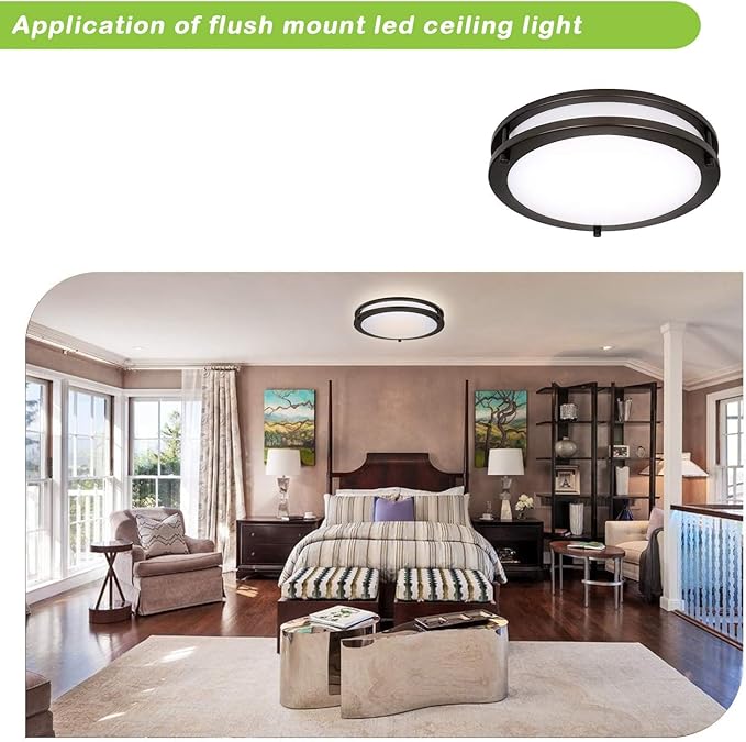 hykolity 13 inch Flush Mount LED Ceiling Light Fixture, 2700K/3000K/3500K/4000K/5000K Adjustable Ceiling Lights, Oil Rubbed Bronze Saturn Dimmable Lighting for Bathroom Kitchen, ETL Listed - 2 Pack