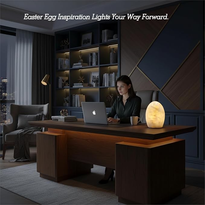 Marble Jade Touch Table Lamp Easter Egg Desk Bedside Cordless Lamps for Living Room Night Stands USB-C 3-Level Brightness, LED Night Light for Office Patio Camping Restaurant Home (Peach Jade)