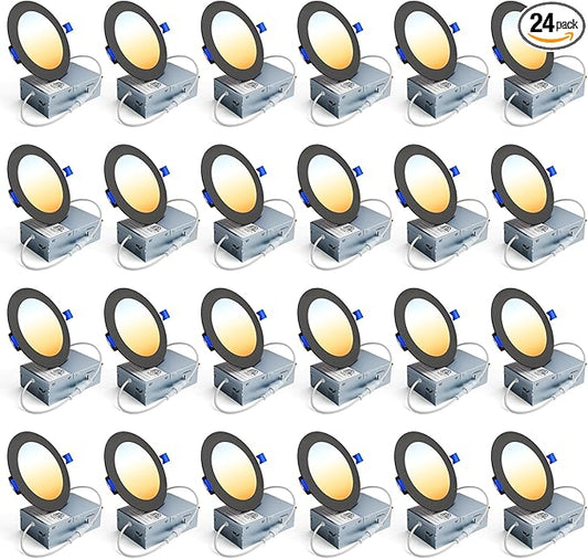 Ensenior 24 Pack 4 Inch LED Recessed Ceiling Light, Dimmable, 2700K-5000K 5CCT, 750LM 9W 120V, High Brightness Dimmable Canless Wafer Downlight - ETL&FCC&IC