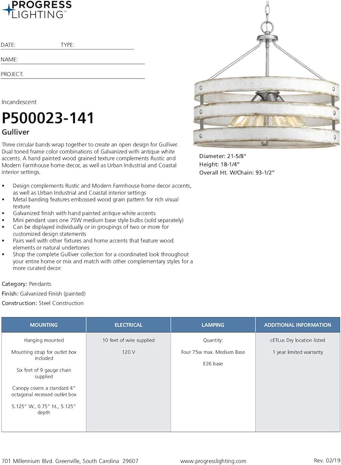 Gulliver Collection 4-Light Coastal Pendant Light Galvanized