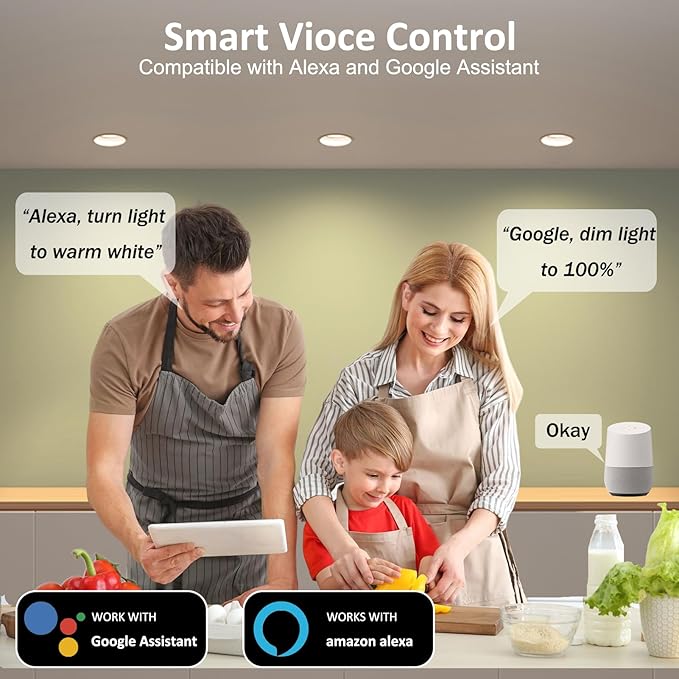 Smart WiFi 2 Inch LED Downlight, 5W RGBCW Recessed Light 2700K-6000K, Dimmable COB Color Changing, Compatible with Alexa/Google, LED Driver Included, 6 Pack
