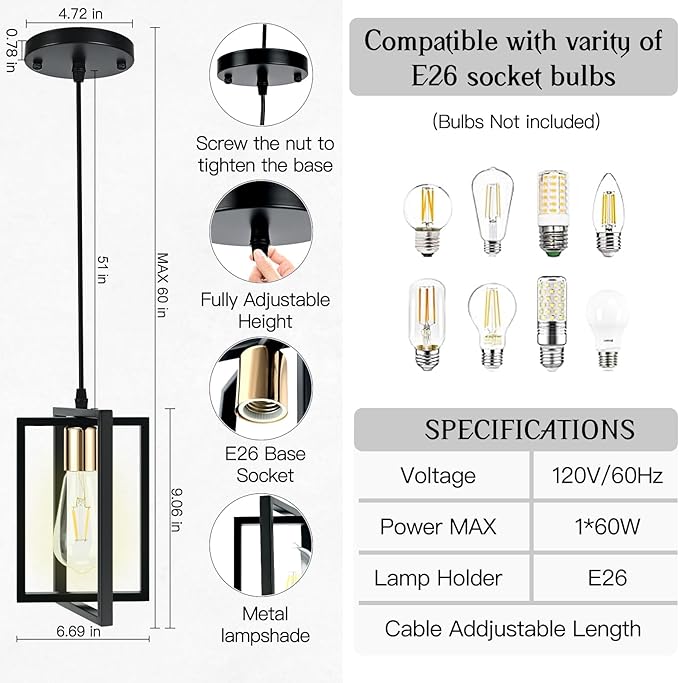 3 Pack Black Pendant Lights Kitchen Island, Industrial Island Lights for Kitchen with Durable Metal Shades, Kitchen Island Lighting for Dining Room, Entryway, Restaurant