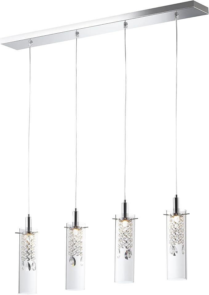 BAZZ - P14531CRLED1 P14531CRLED Glam 4-Branch LED Pendant Light, Dimmable, Adjustable, Bulbs Included, Energy Efficient, 71-in, Glass