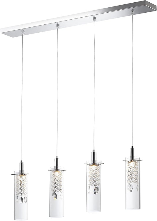 BAZZ - P14531CRLED1 P14531CRLED Glam 4-Branch LED Pendant Light, Dimmable, Adjustable, Bulbs Included, Energy Efficient, 71-in, Glass