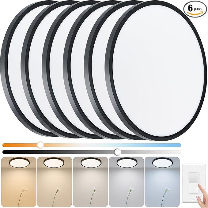 6PACK 32W 3520LM LED Flush Mount Ceiling Light Fixture, 15.8 Inch 2700K 3500K 4000K 5000K 6500K Selectable, Ultra-Thin Flat Ceiling Lamp for Kitchen Bedroom Laundry Hallway, Black