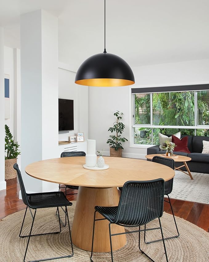 15.7" Black Pendant Lights Kitchen Island - Large Industrial Pendant Light Gold Interior Dome Hanging Light for Dining Room, Bedroom