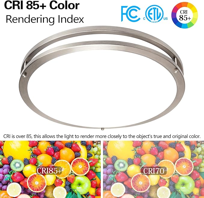 OOWOLF 16inch 48W LED Flush Mount Ceiling Light Fixture Dimmable, 5CCT Super Bright Brushed Nickel Ceiling Light 4800LM Warm/White 480W Equivalent, 3000K/ 3500K/ 4000K/ 5000K/ 6000K Ceiling Lamp