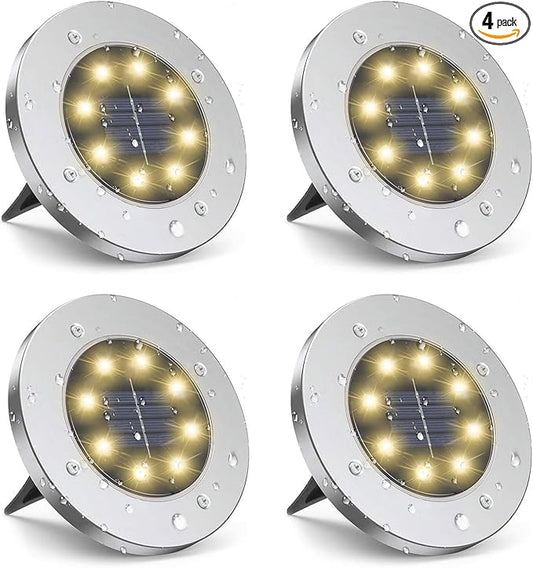 ZGWJ Solar Ground Lights,4 Pack Waterproof Solar Garden Lights, Upgraded Outdoor Garden Waterproof Bright in-Ground Lighting, Landscape Lighting for Pathway,Yard,Deck,Lawn,Patio,Walkway Warm White