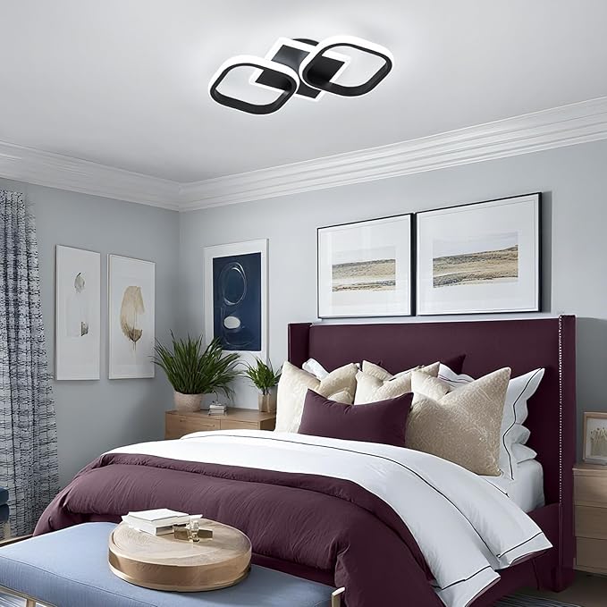 ElDISUNY Modern LED Ceiling Lights, 30W Black Square Ceiling Lights Fixture for Kitchen,Close to Ceiling Lights for Hallway Bedroom Dining Room -30w Cool White Light 6000K