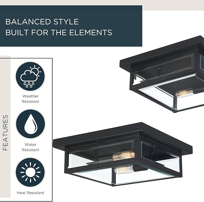 Quoizel Westover 12" Outdoor Flush Mount Ceiling Light, 2-Light Earth Black with Clear Beveled Glass, E12 Base, ETL Damp Rated