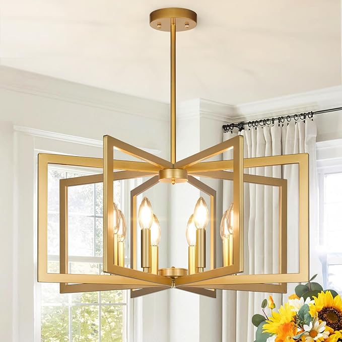 28" Modern Gold Chandelier for Dining Room, No Assembly Required Black Dining Room Light Fixture Over Table, Industrial Metal Hanging Pendant Lights Fixture for Kitchen Island, Entryway, Foyer