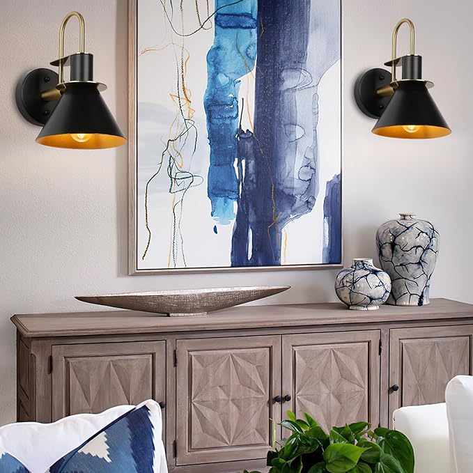 WILON Gold and Black Wall Sconces Set of Two, Modern Farmhouse Wall Light Fixture, Industrial Indoor Wall Lamp for Bathroom Kitchen Sink Bedroom Living Room Bedside Hallway