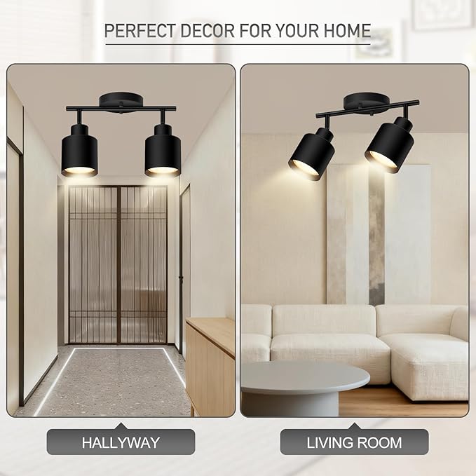 BoostArea 2-Light Led Track Lighting,Black Ceiling Lighting Fixtures,Wall Sconces Ceiling Spotlight with Foldable Light Arms for Kitchen, Closet, Bedroom,GU10 Socket, Bulbs Not Included