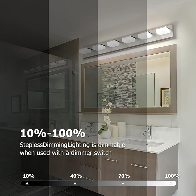 Brushed Nickel Vanity Lights for Bathroom 6-Light Vanity Lighting Fixtures for Mirror 39" Adjustable 5500K Modern LED Vanity Light Over Mirror, Bath Wall Lighting Fixtures