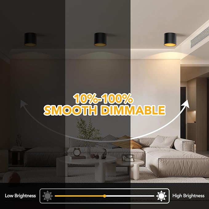 3-Color&Watt Zoomable Ceiling Spotlight Fixtures, Flush Mount Ceiling Light Fixture Dimmable LED Spot Lights Indoor, 4.72" Cylinder Light for Hallway Kitchen Entryway, 30W Black 2 Pack