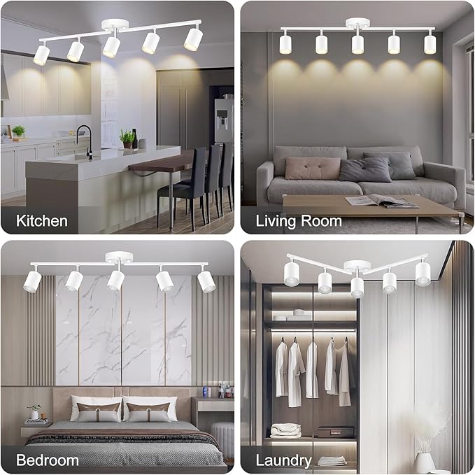 Track Lighting, LED Track Lighting Fixtures Ceiling, White Kitchen Lights for Bedroom, 30" Ceiling Spotlight Kit, 5 Light Wall Light with Rotatable Heads, Kitchen Decor(GU10 Socket, NO Bulb)