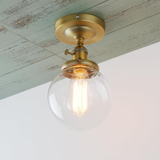 PERMO Semi Flush Mount Ceiling Light Modern Globe Clear Glass Shade Industrial Hallway Light Fixtures for Kitchen, Bathroom, Farmhouse Ceiling Light for Entryway (Antique Gold)