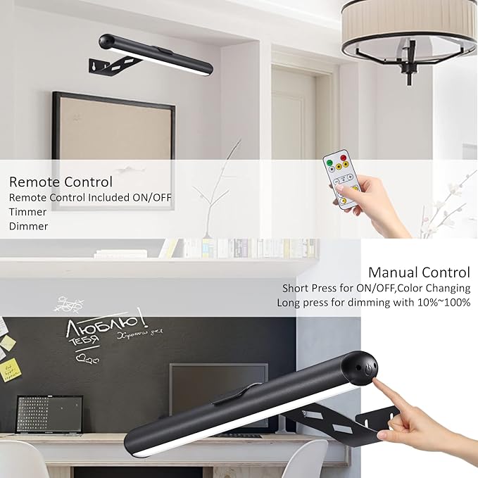 MIOBLUE Rechargeable Picture Lights with Remote,Full Metal Painting Light Display LED Battery Lamp with 3 Lighting Modes, Dimmable Dartboard Light with Timer for Paintings Potrait
