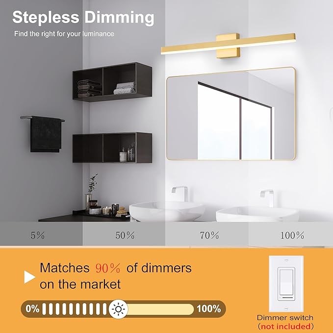 Gold Bathroom Vanity Light 31.5 inch, 26W Dimmable 5CCT LED Modern Bathroom Light Fixture Over Mirror, ETL Certificated