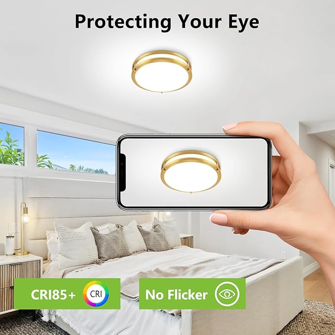 OOWOLF 2PACK 13inch Flush Mount LED Ceiling Light Fixture, 5CCT 36Watt 3600LM, 3000K 3500K 4000K 5000K 6000K 5 Color Selectable Dimmable Ceiling Lamp, Gold Ceiling Light for Kitchen Bedroom Bathroom