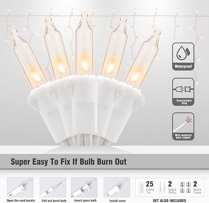 YOUNGAR Icicle Lights Outdoor, 23FT 200 Connectable Icicle Christmas Lights,Warm White Plug in Curtain String Lights for Indoor Wedding Party Holiday Xmas Yard Patio Window Decoration
