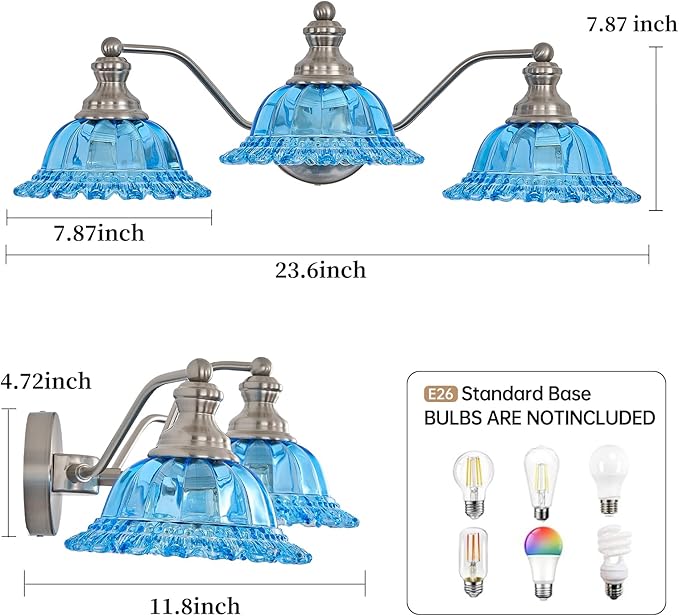 XIEDUN Brushed Nickel 3 Light Vanity Light Vintage Bathroom Vanity Light Fixture