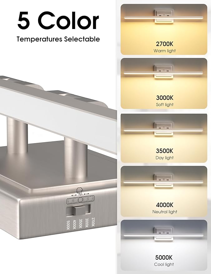 VOLISUN Modern Bathroom Vanity Light 39.4 inch, Rotatable, 24W Dimmable 5CCT Led Bathroom Light Fixture Over Mirror, Brushed Nickel Bar Vanity Light for Bathroom Mirror Cabinets-ETL Certificated