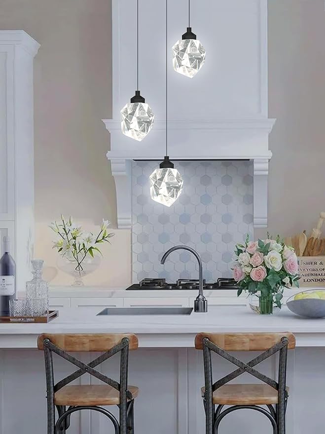 Black Pendant Light Dimmable LED 3-Light Modern Pendant Light Kitchen Island Dining Room Bar