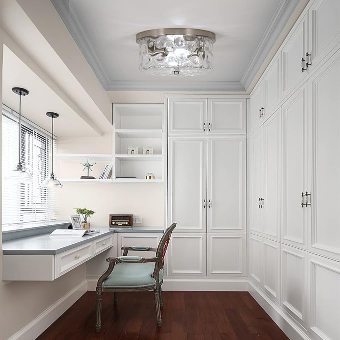 LamQee 2-Light Flush Mount Ceiling Light Farmhouse Kitchen Island Ceiling Light with Bubble Glass Close to Ceiling Light Fixture for Living Room Bedroom Foyer Hallway