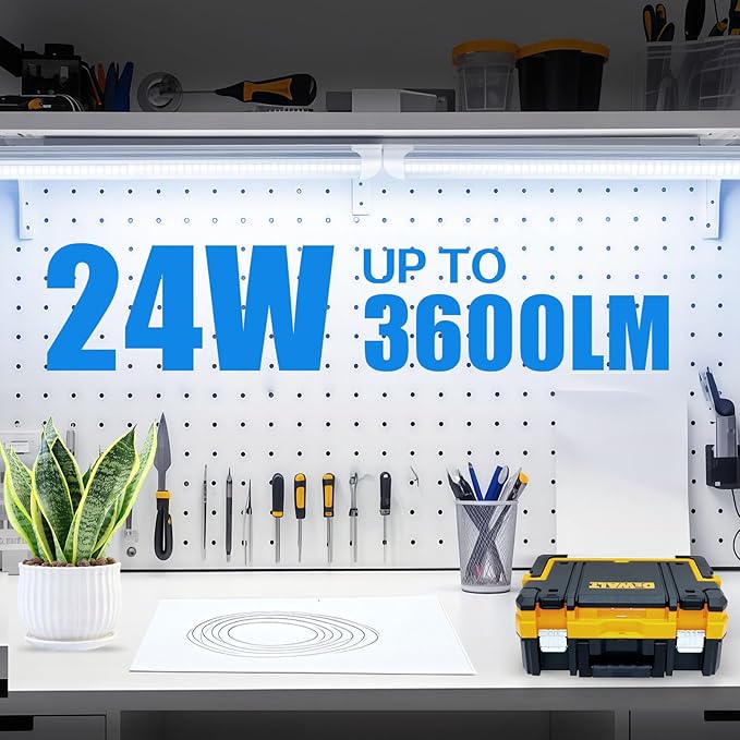 CNSUNWAY LED Shop Light 2FT, 24W 3600LM 6500K Super Bright, T8 Integrated LED Light Fixture, D-Shape, Linkable Utility Shop Lights for Cabinet, Garage, Workbench, Basement, 2 Pack