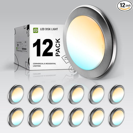ASD 12 Pack LED Disk Lights 6 Inch, 15W 5CCT 2700K-5000K 1245LM CRI90+, Dimmable Flush Mount Ceiling Light Fixture, Low Profile Surface Mount Disc, Junction Box or Recessed Can Install, UL Energy Star