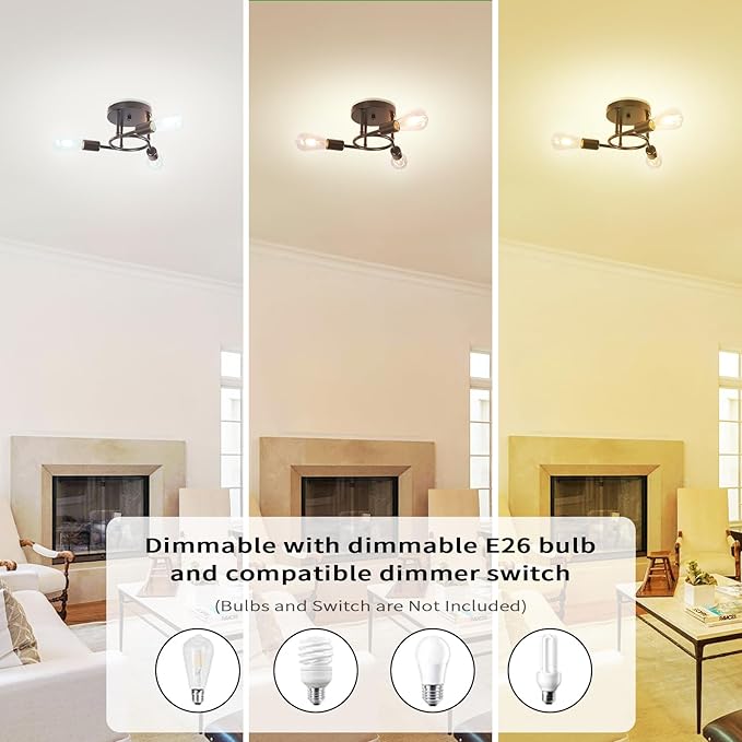 Finktonglan 3-Light Semi Flush Mount Ceiling Light, Matte Black Sputnik Ceiling Light Fixture, Modern Farmhouse E26 Chandelier for Kitchen, Bedroom, Hallway, Entryway